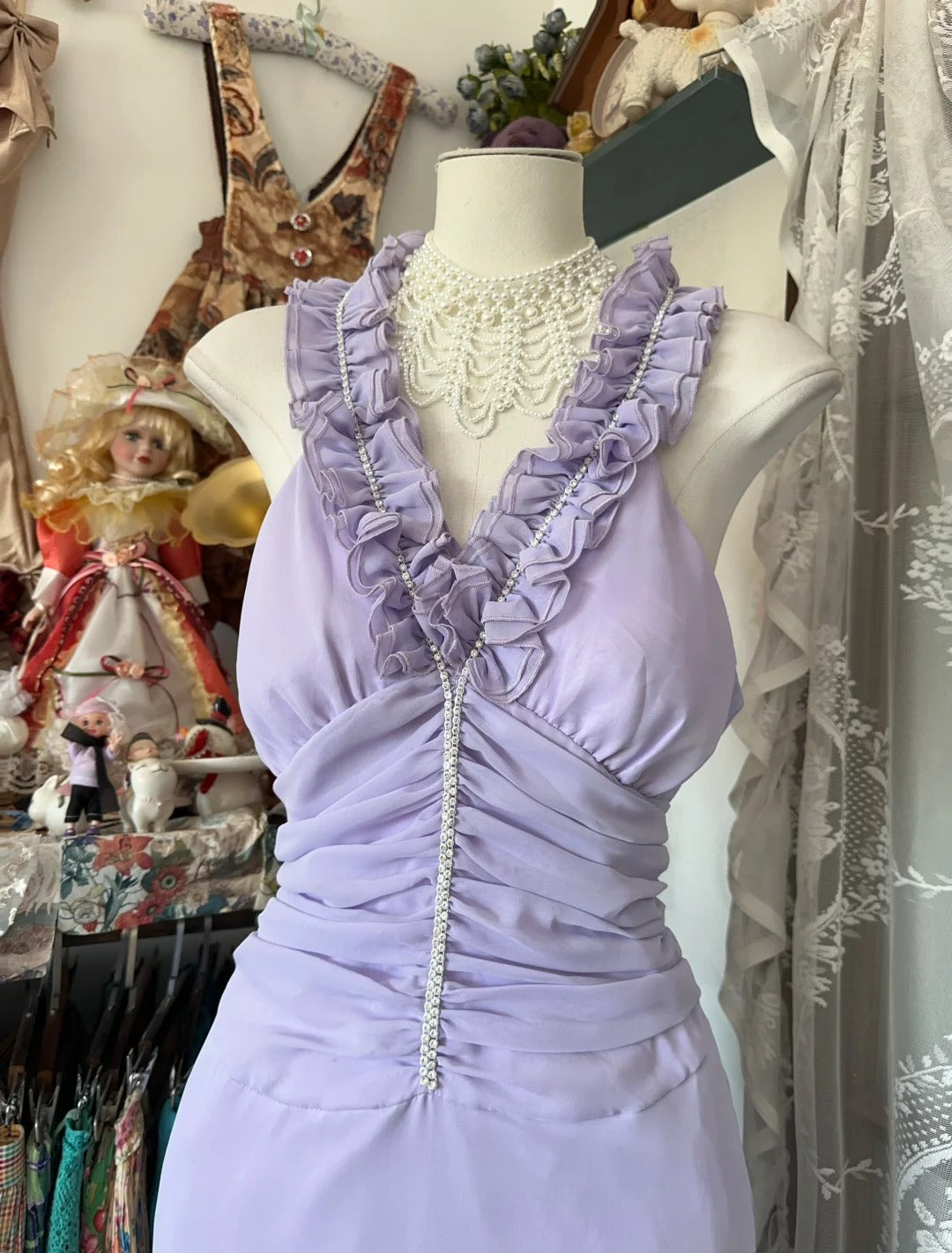Elegant Purple V-neck Mermaid Chiffon Prom Dresses Formal Evening Gowns RF0625