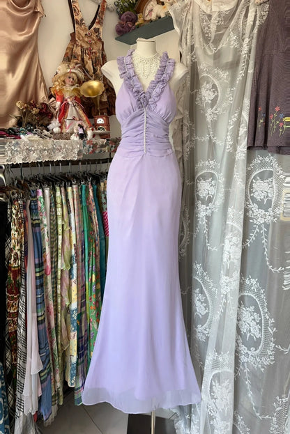 Elegant Purple V-neck Mermaid Chiffon Prom Dresses Formal Evening Gowns RF0625