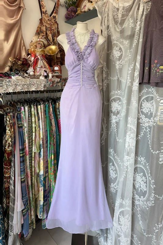 Elegant Purple V-neck Mermaid Chiffon Prom Dresses Formal Evening Gowns RF0625
