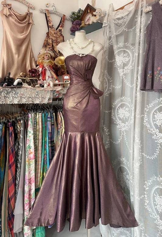 Chic Strapless Taffeta Mermaid Long Prom Dresses Vintage Formal Evening Gowns RF0634