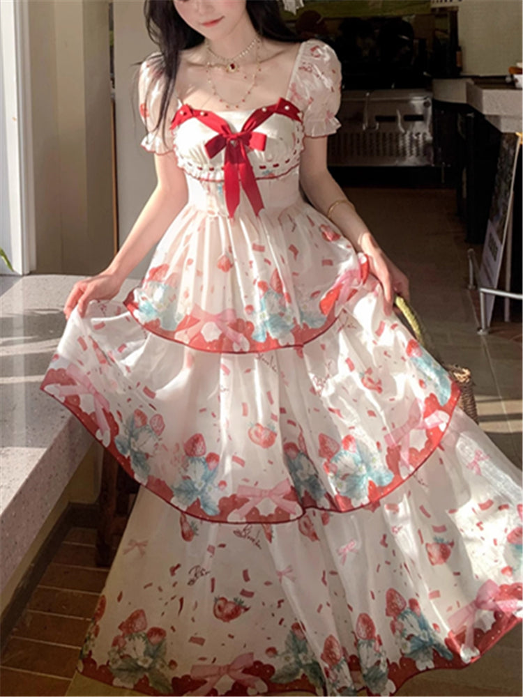 Süßes Chiffonkleid mit quadratischem Ausschnitt und Aufdruck RF0645