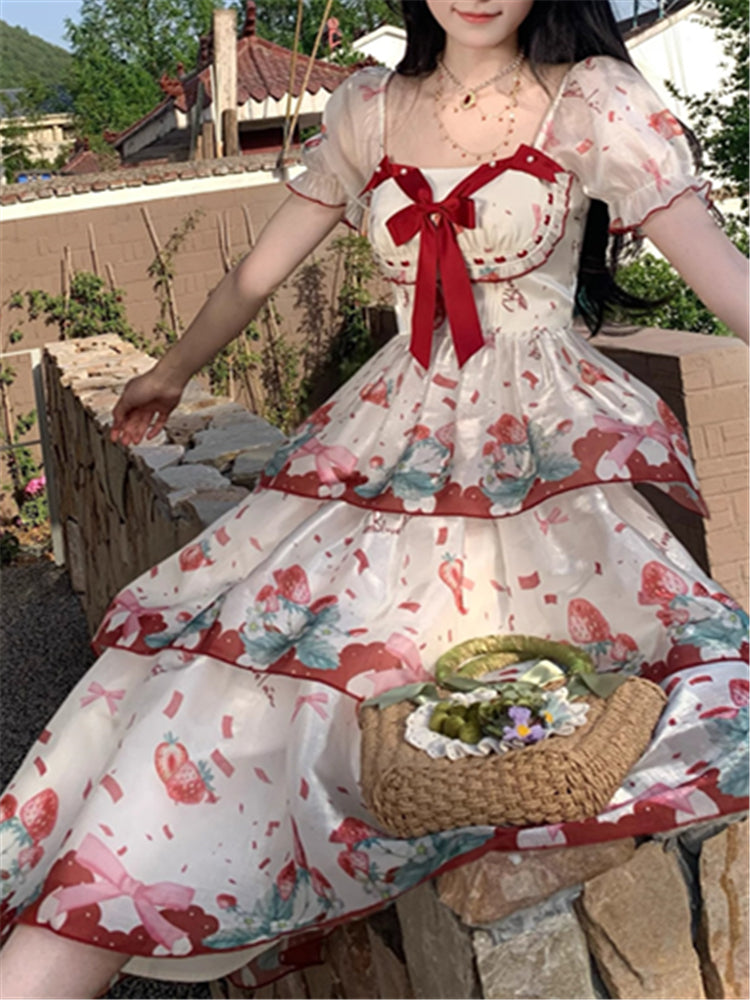 Süßes Chiffonkleid mit quadratischem Ausschnitt und Aufdruck RF0645