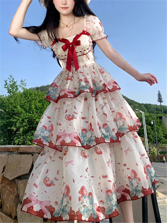 Süßes Chiffonkleid mit quadratischem Ausschnitt und Aufdruck RF0645