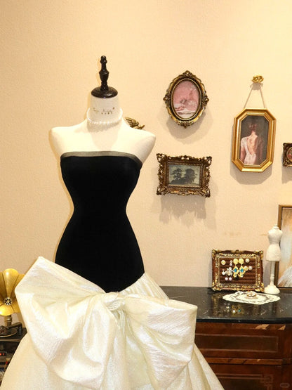 Elegant Black Strapless A-Line Satin Long Porm Dresses Formal Evening Gowns RF0674