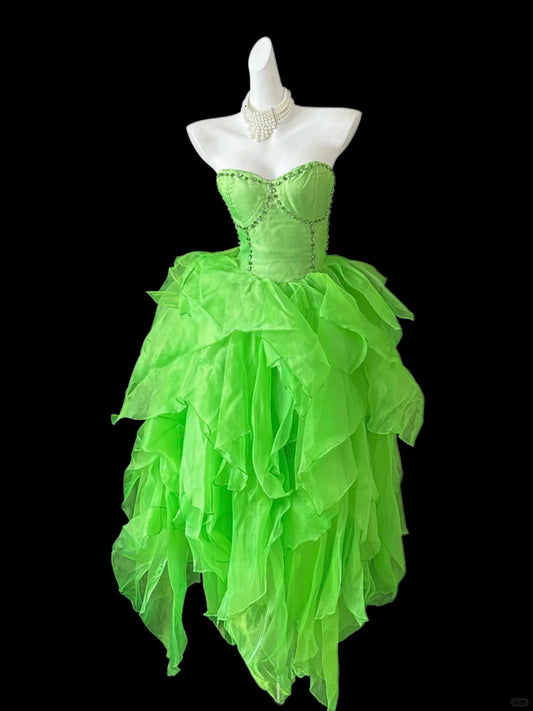Fairytale Green Strapless A-Line Chiffon Porm Dresses Formal Evening GownsRF0682
