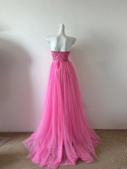 Cute Pink Strapless Mermaid Sequin Long Porm Dresses Formal Evening Gowns RF0684