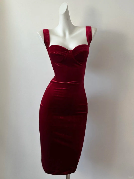 Elegante Burgund Spaghettiträger Bodycon Satin Kurze Ballkleider Formale Abendkleider RF0699