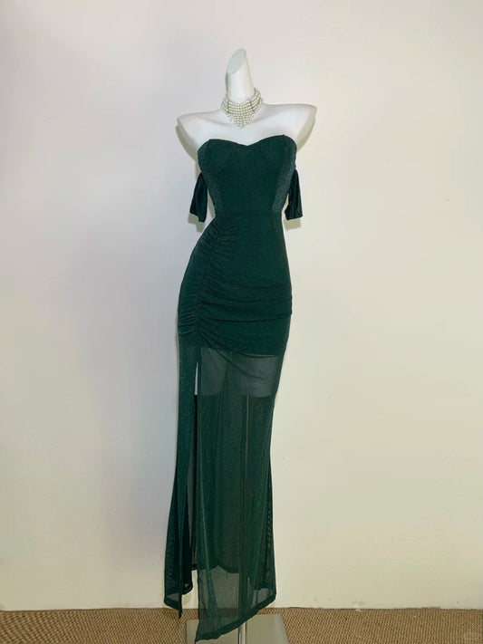 Gorgeous Dark Green Sweetheart Neck Bodycon Chiffon Long Prom Dresses Formal Evening Gowns RF0702