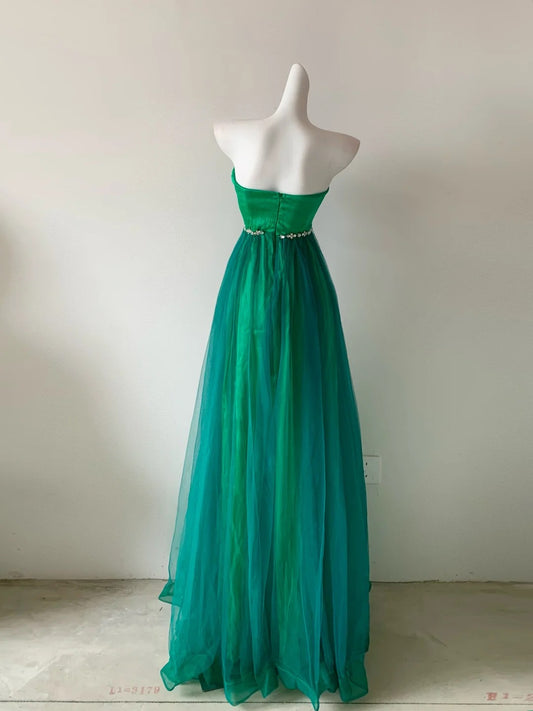 Glam Green Strapless A-Line Satin Formal Evening Dresses Gowns Prom Dresses RF0707