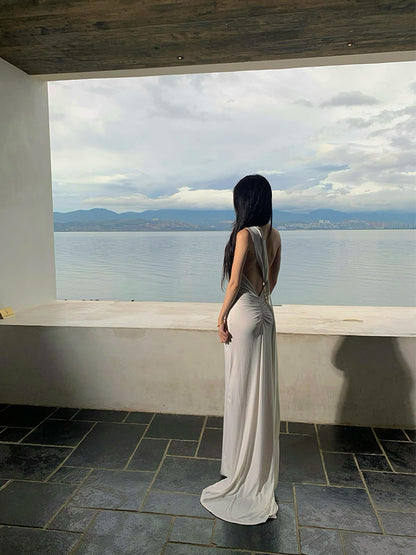 Elegantes weißes One-Shoulder-Bodycon-Satinkleid RF0709