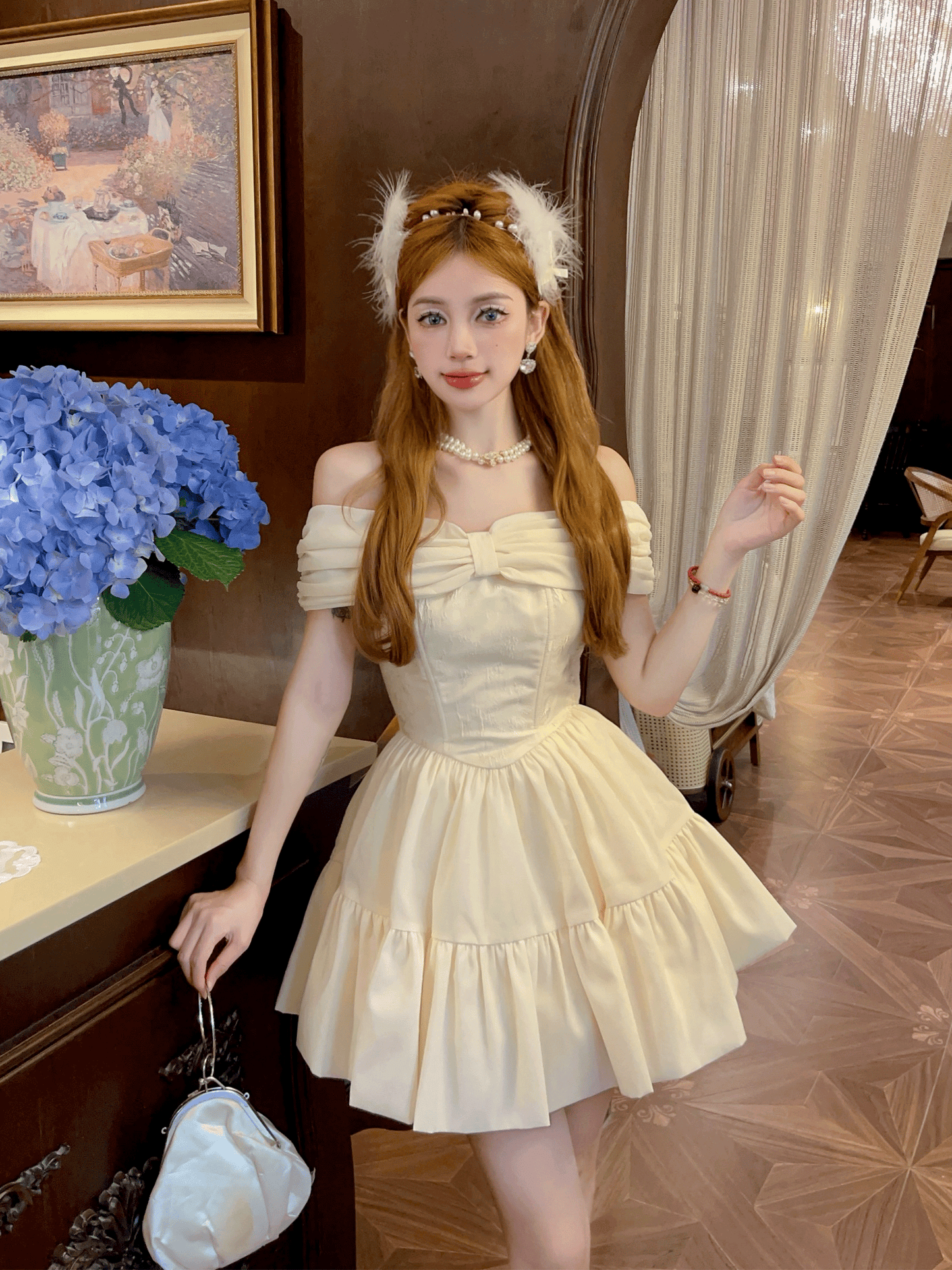 Cute Apricot Apricot Off-the-shoulder A-line Satin Homecoming Dress Short Evening Gowns RF0715