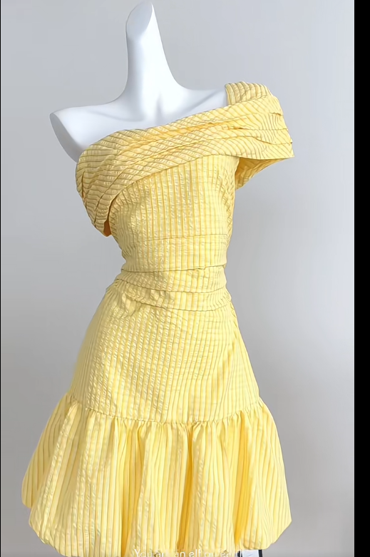 Wunderschönes buttergelbes One-Shoulder-A-Linien-Kurzballkleid Homecoming-Kleid RF0725
