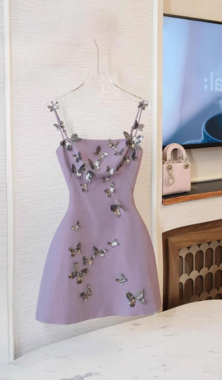 Zartes Lila Spaghettiträger Bodycon Satin Kurzes Ballkleid Homecoming Kleid RF0734