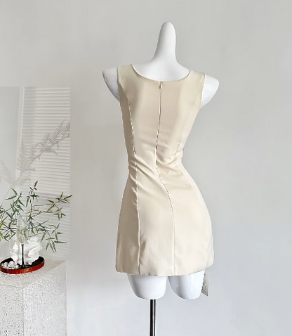 Elegant Apricot Square Neck Bodycon Satin Short Party Dresses Homecoming Dress with Bow RF0742