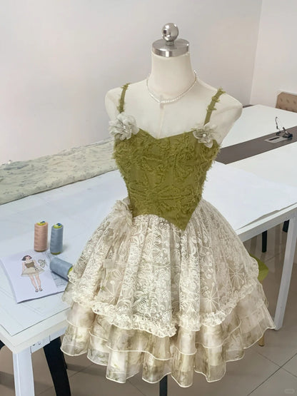 Cute Olive Green Spaghetti Straps A-Line Lace Tulle Short Prom Dresses Homecoming Dress RF0753
