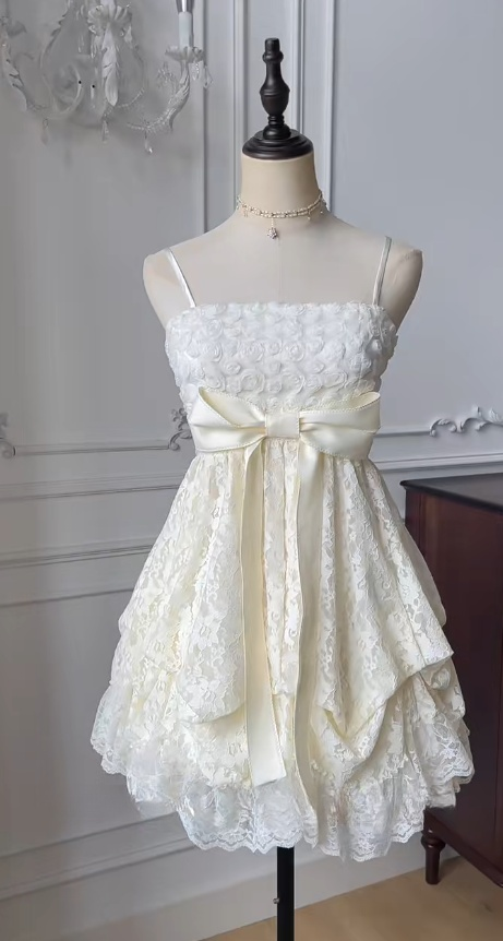 Süße Spaghettiträger A-Linie Spitze Kurzes Ballkleid Homecoming Kleid RF0766