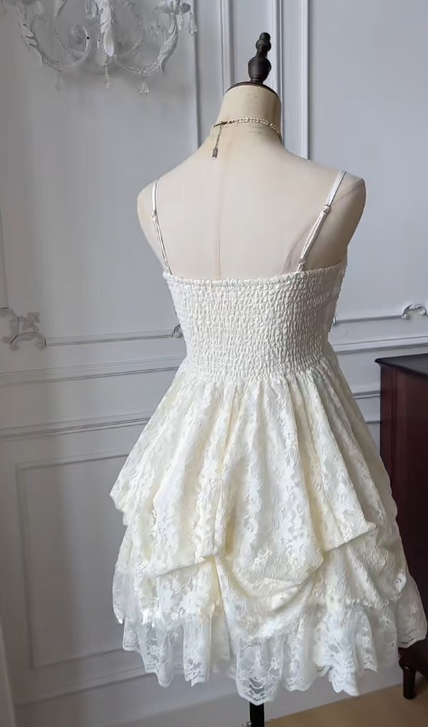 Süße Spaghettiträger A-Linie Spitze Kurzes Ballkleid Homecoming Kleid RF0766
