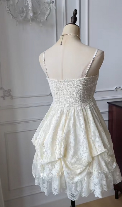 Süße Spaghettiträger A-Linie Spitze Kurzes Ballkleid Homecoming Kleid RF0766