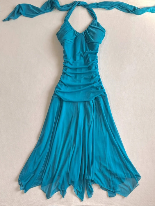 Vintage Blau Neckholder Meerjungfrau Chiffon Kurze Ballkleider Homecoming Kleider RF0782