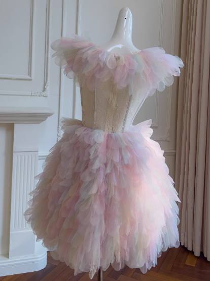 Märchenhafte bunte Rundhals-A-Linie Tüll kurze Ballkleider Homecoming-Kleider RF0783