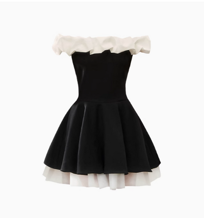 Elegantes französisches schulterfreies schwarzes A-Linien-Kleid RF0792