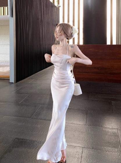 Cute French Spaghetti Straps Sheath Satin Summer Dress RF0795