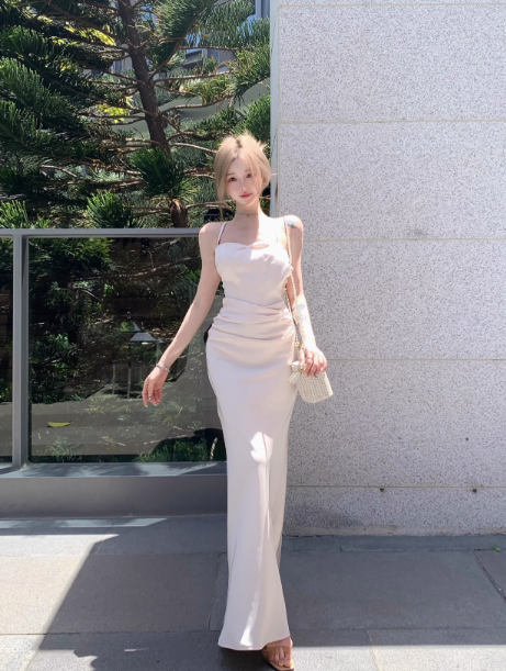 Cute French Spaghetti Straps Sheath Satin Summer Dress RF0795