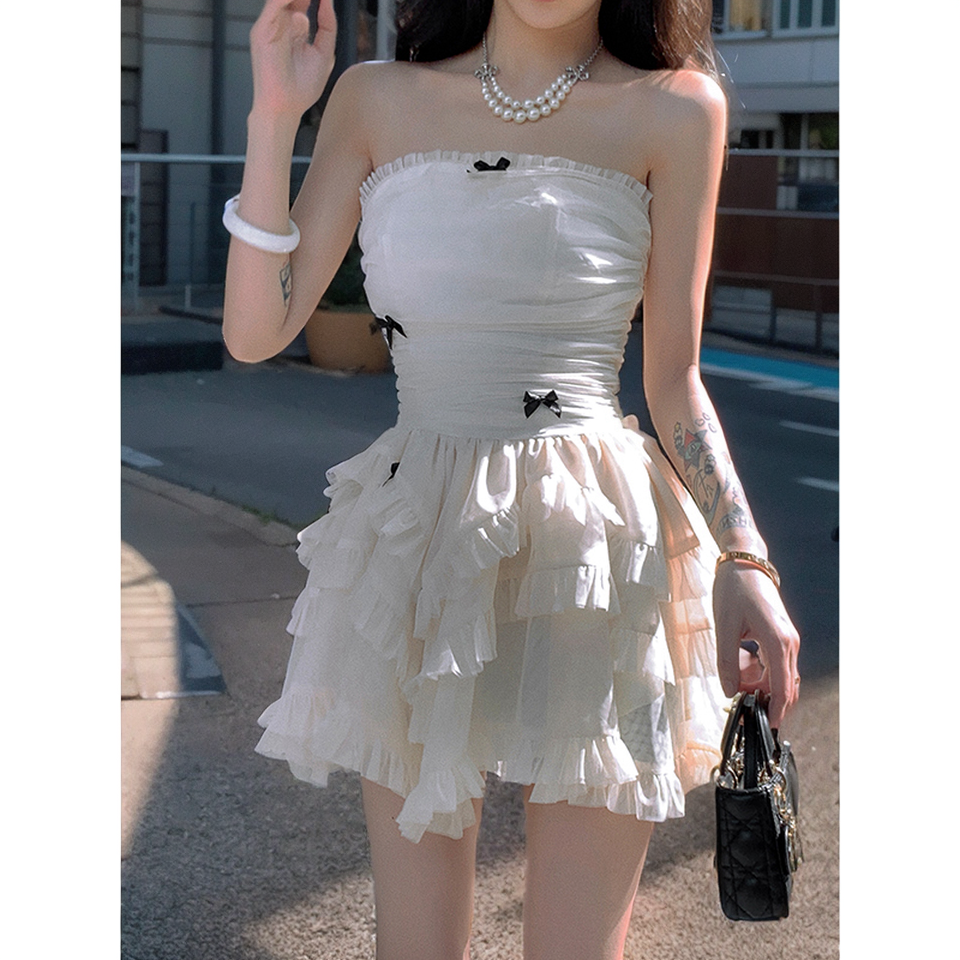 Elegantes apricotfarbenes trägerloses A-Linien-Chiffon-Geburtstagskleid RF0810