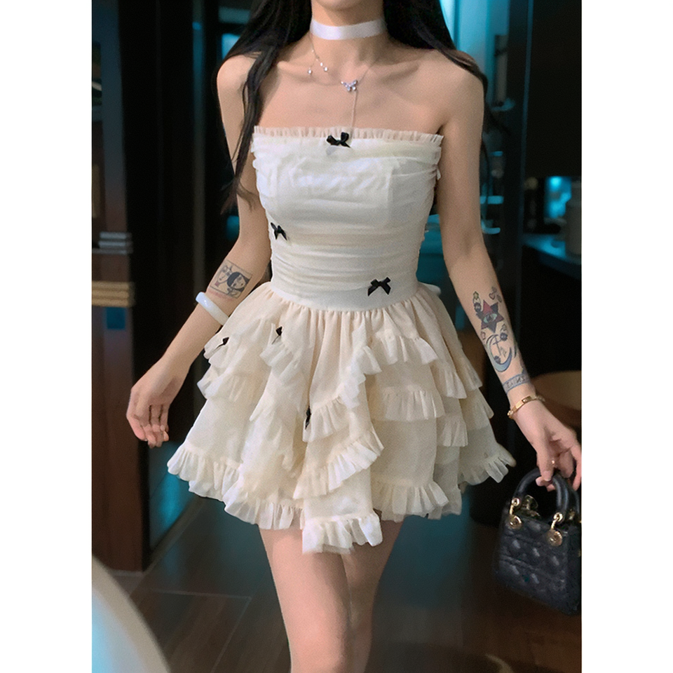 Elegantes apricotfarbenes trägerloses A-Linien-Chiffon-Geburtstagskleid RF0810