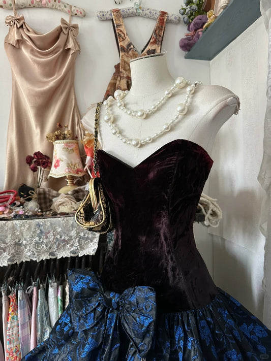 Elegantes A-Linien-Partykleid mit herzförmigem Ausschnitt und Jacquard-Satin-Samt, kurzes Retro-Heimkehrkleid RF0818