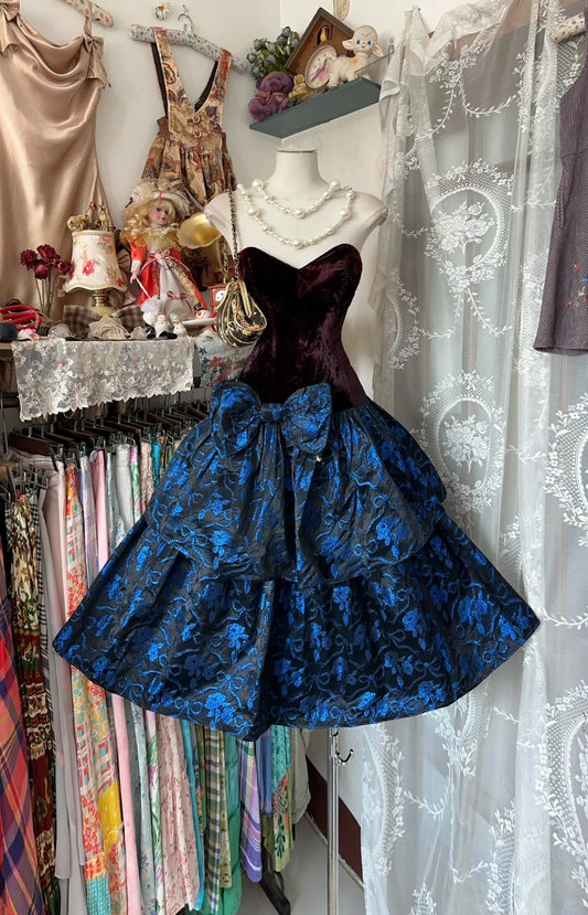 Elegantes A-Linien-Partykleid mit herzförmigem Ausschnitt und Jacquard-Satin-Samt, kurzes Retro-Heimkehrkleid RF0818