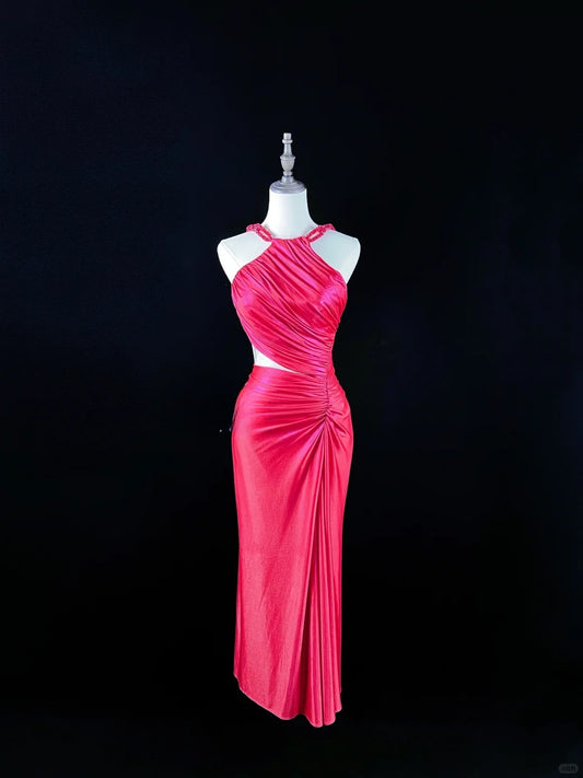 Atemberaubendes Pink Neckholder Etuikleid Satin Partykleider Homecoming Kleider RF0836