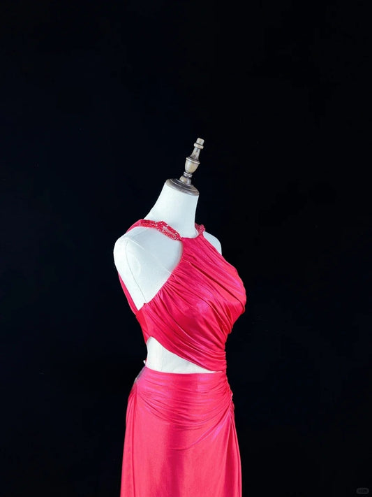 Atemberaubendes Pink Neckholder Etuikleid Satin Partykleider Homecoming Kleider RF0836