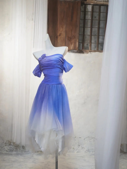 Wunderschöne Lila Off Schulter A-Linie Chiffon Kurze Ballkleider Geburtstag Abendkleider RF0851