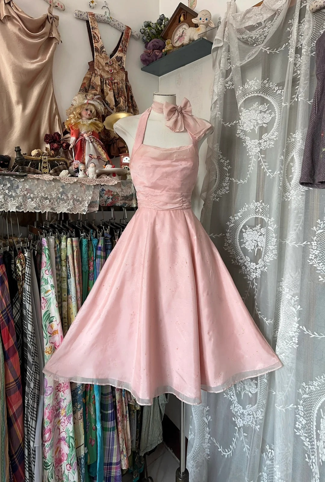 Pink Halter A-Line Tulle Short Stunning Prom Dresses Homecoming Dresses RF0862