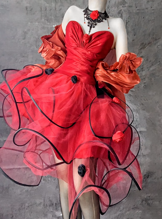 Atemberaubendes rotes Herzausschnitt-A-Linien-Kurzes Tüll-Ballkleid Homecoming-Kleid RF0865