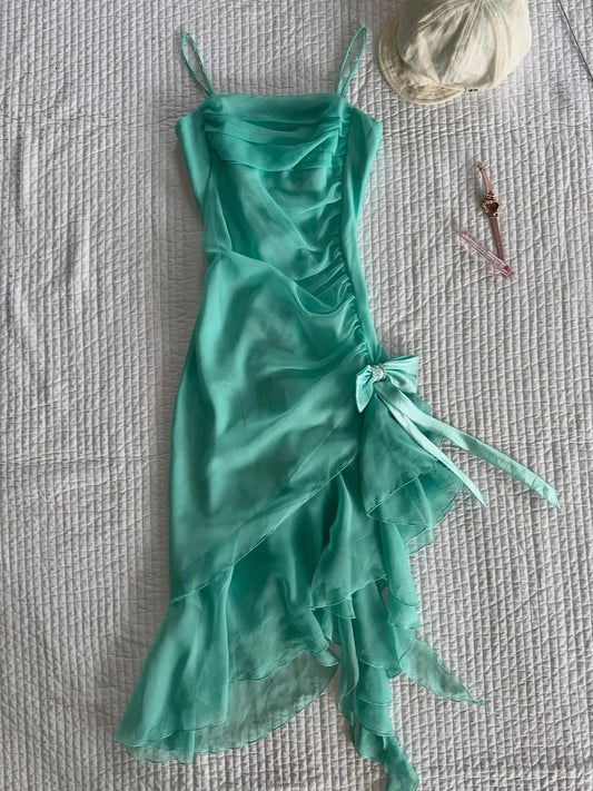 Atemberaubendes kurzes Partykleid aus Tüll in Tiffany-Blau mit Spaghettiträgern RF0871