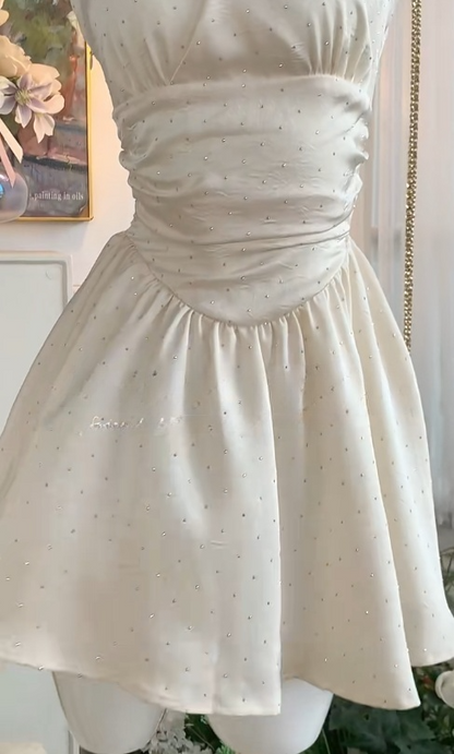 Superbe robe de soirée courte en satin abricot à col licou, coupe trapèze, pour un anniversaire de 16 ans, RF0884