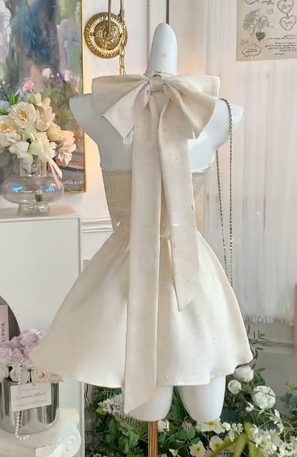 Superbe robe de soirée courte en satin abricot à col licou, coupe trapèze, pour un anniversaire de 16 ans, RF0884