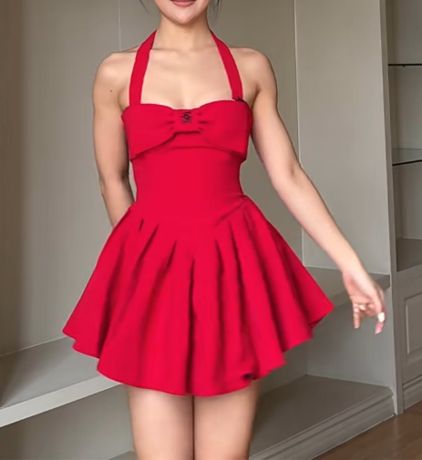 Süßes rotes Halfter A-Linie kurzes Ballkleid Fashion Partykleid RF0901