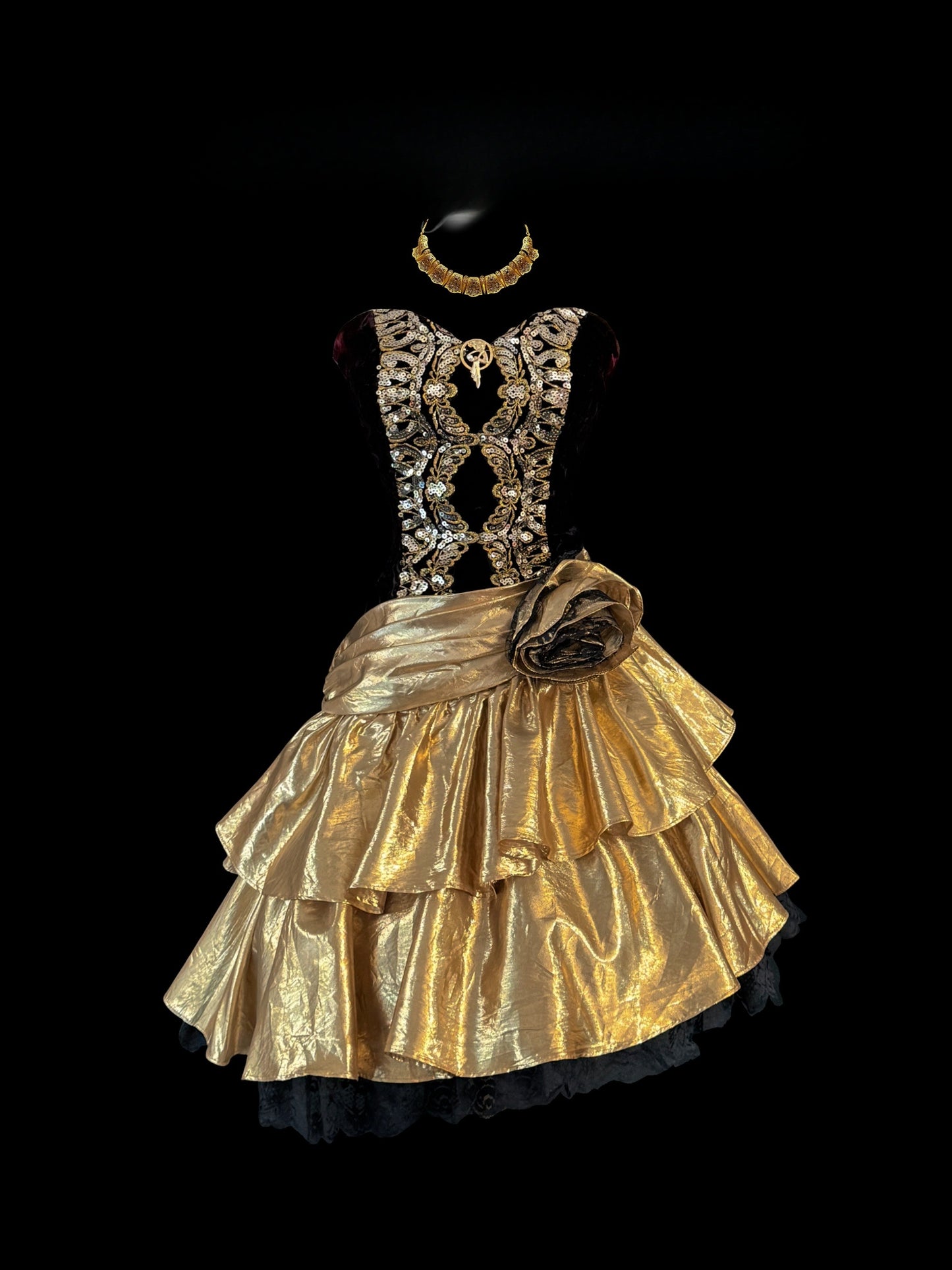 Vintage Gold Sweetheart Neck A-Linie Kurzes Ballkleid mit Pailletten RF0905