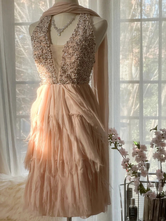 Wunderschönes, errötendes V-Ausschnitt-Etuikleid mit Perlen, Chiffon, kurzes Ballkleid, Sweet 16-Kleid, RF0910