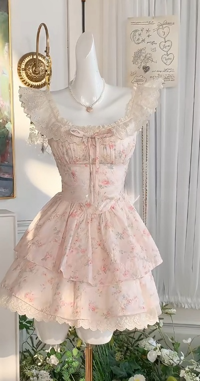 Süßes rosa Chiffon-A-Linien-Kurzes Geburtstagskleid mit Spitzendruck, Cocktailpartykleid RF0917
