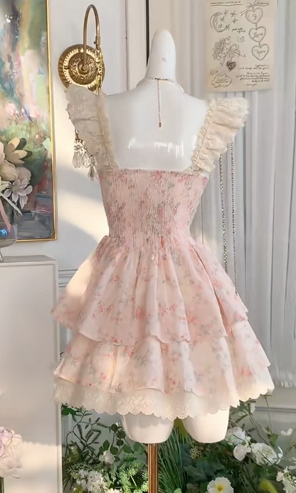 Süßes rosa Chiffon-A-Linien-Kurzes Geburtstagskleid mit Spitzendruck, Cocktailpartykleid RF0917