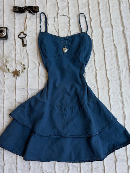Modische Spaghettiträger Blau A-Linie Mini Outdoor Partykleider RF0918