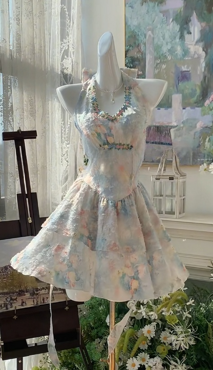 Märchenhaftes Neckholder-A-Linien-Kurzkleid für Geburtstagsparty RF0920