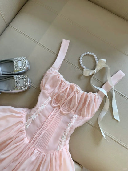Superbe robe courte rose en tulle à col carré et coupe trapèze pour fête d'anniversaire RF0922