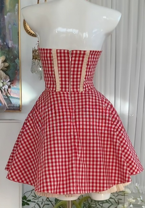Mode Neckholder Rot Plaid Süße Party Outfit RF0926