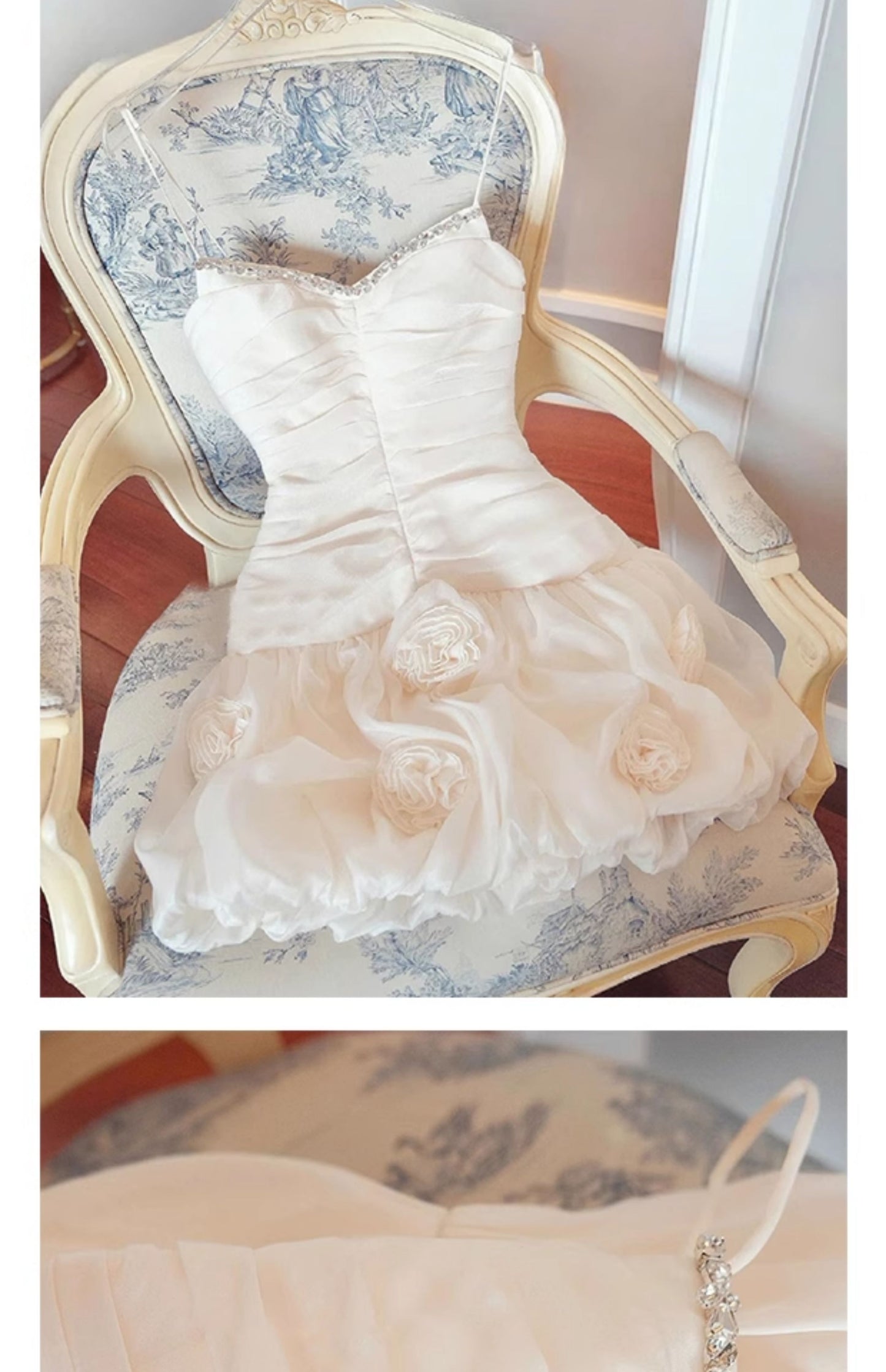 Elegantes weißes Spaghettiträger A-Linie kurzes Homecoming-Kleid Fashion Party-Outfit RF0931