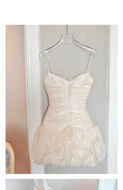Elegantes weißes Spaghettiträger A-Linie kurzes Homecoming-Kleid Fashion Party-Outfit RF0931